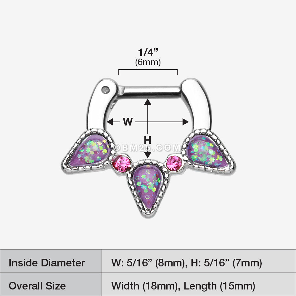 Detail View 1 of Opal Sparkle Trident Septum Clicker-Purple