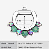 Detail View 1 of Opal Sparkle Deuce Septum Clicker Ring-Green/Purple