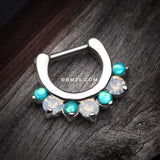 Detail View 4 of Opal Sparkle Deuce Septum Clicker Ring-Teal/White