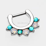 Detail View 2 of Opal Sparkle Deuce Septum Clicker Ring-Teal/White