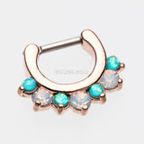 Detail View 2 of Rose Gold Opal Sparkle Deuce Septum Clicker Ring-Teal/White