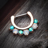 Detail View 4 of Rose Gold Opal Sparkle Deuce Septum Clicker Ring-Teal/White
