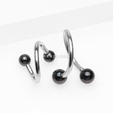 Detail View 1 of Basic Steel Twist Spiral Ring with PVD Plated Balls-Black