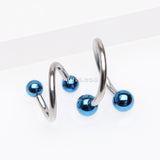 Detail View 1 of Basic Steel Twist Spiral Ring with PVD Plated Balls-Blue
