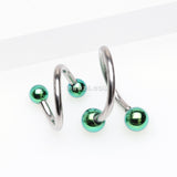 Detail View 1 of Basic Steel Twist Spiral Ring with PVD Plated Balls-Green