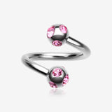 Aurora Gem Ball Steel Twist Spiral Ring-Pink