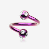 Colorline PVD Aurora Gem Ball Twist Spiral Ring-Purple/Clear