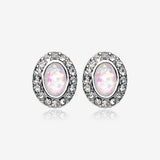 A Pair of Opal Elegance Sparkle Stud Earrings-Clear Gem/White