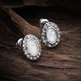 Detail View 1 of A Pair of Opal Elegance Sparkle Stud Earrings-Clear Gem/White