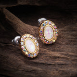 Detail View 1 of A Pair of Golden Opal Elegance Sparkle Stud Earrings-Aurora Borealis/White