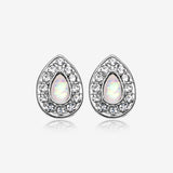 A Pair of Opal Avice Sparkle Stud Earrings-Clear Gem/White