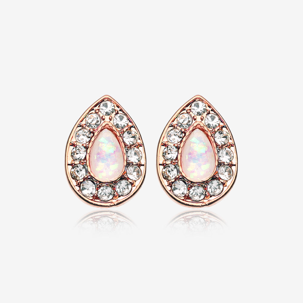 A Pair of Rose Gold Opal Avice Sparkle Stud Earrings-Aurora Borealis/White