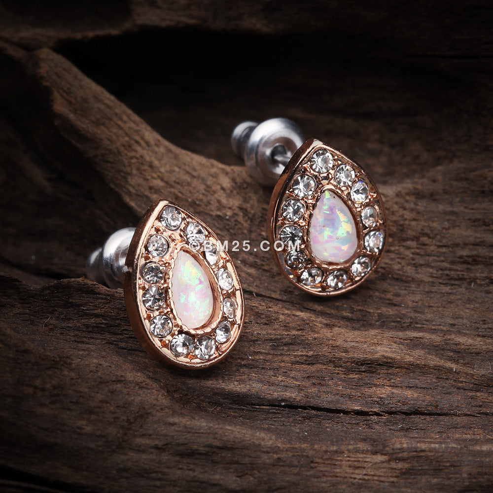 Detail View 1 of A Pair of Rose Gold Opal Avice Sparkle Stud Earrings-Aurora Borealis/White