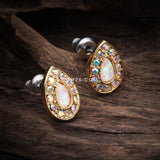 Detail View 1 of A Pair of Golden Opal Avice Sparkle Stud Earrings-Clear Gem/White