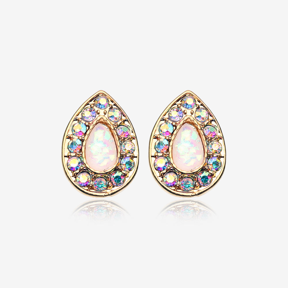 A Pair of Golden Opal Avice Sparkle Stud Earrings-Clear Gem/White