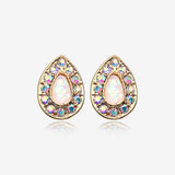 A Pair of Golden Opal Avice Sparkle Stud Earrings-Clear Gem/White