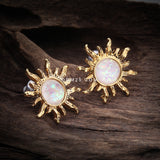 Detail View 1 of A Pair of Golden Blazing Sun Opal Sparkle Stud Earrings-White