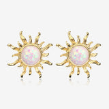 A Pair of Golden Blazing Sun Opal Sparkle Stud Earrings-White
