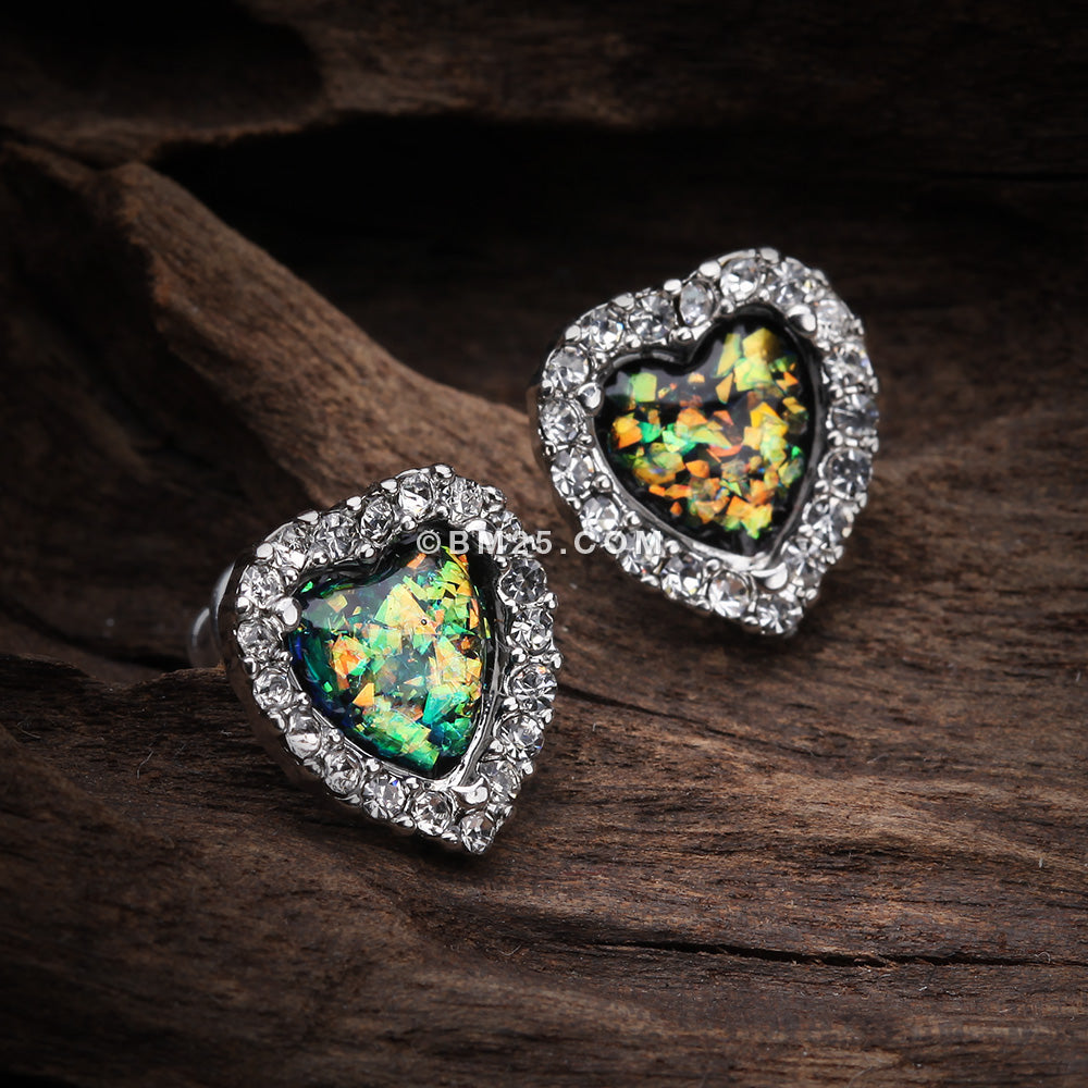 Detail View 1 of A Pair of Opal Heart Essentia Sparkle Stud Earrings-Clear Gem/Black