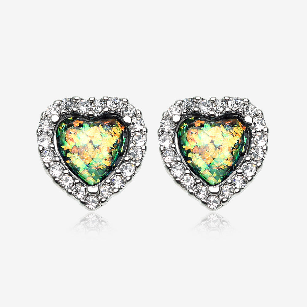 A Pair of Opal Heart Essentia Sparkle Stud Earrings-Clear Gem/Black