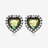 A Pair of Blackline Opal Heart Essentia Sparkle Stud Earrings-Black/Clear