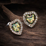 Detail View 1 of A Pair of Golden Opal Heart Essentia Sparkle Stud Earrings-Clear Gem/Black