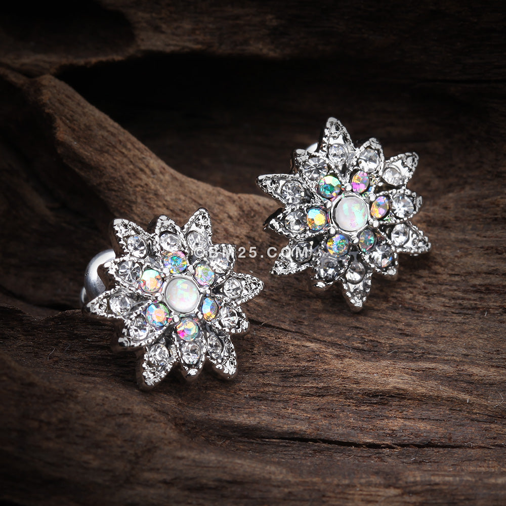 clear/aurora Borealis/White Opal Chrysanthemum Flower Ear Stud Earrings