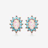 Rose Gold Elegant Opal Turquoise Ear Stud Earrings-Turquoise/White