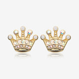 Golden Crown Jewel Multi-Gem Ear Stud Earrings-Aurora Borealis/White