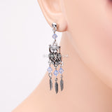 Detail View 1 of Guardian Owl Dreamcatcher Feather Earring-Clear Gem