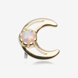 14 Karat Gold OneFit Threadless Crescent Hollow Moon Fire Opal Sparkle Top Part-White Opal