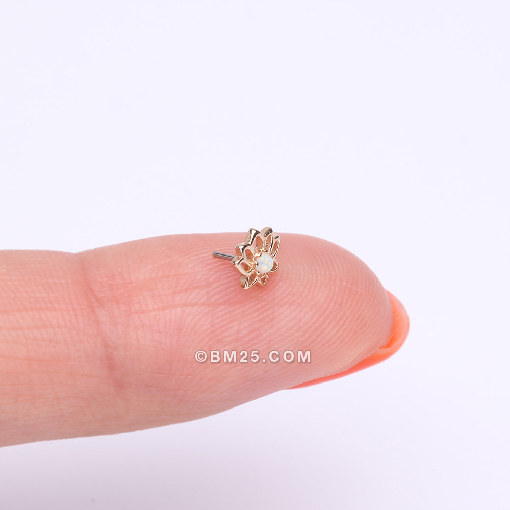 Detail View 3 of 14 Karat Gold OneFit‚Ñ¢ Threadless Lotus Blossom Fire Opal Sparkle Top Part-White Opal