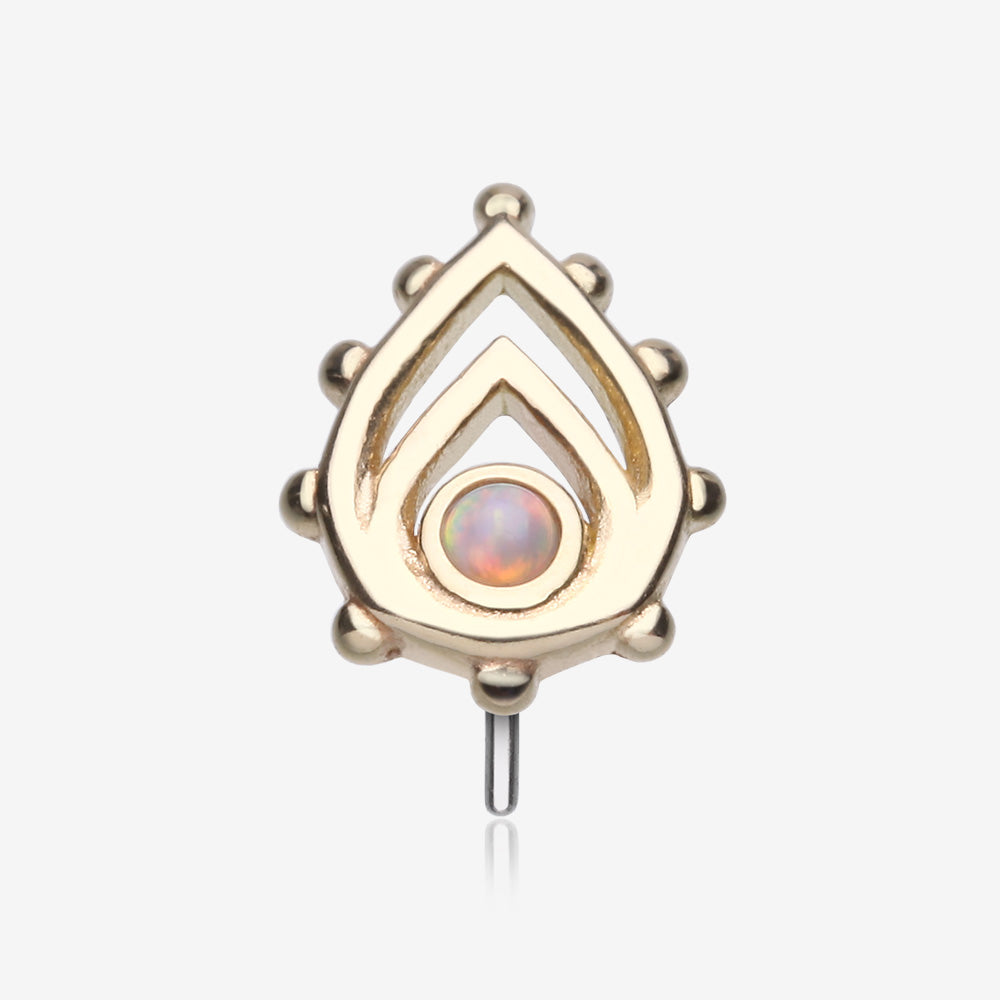 14 Karat Gold OneFit‚Ñ¢ Threadless Enchanted Teardrop Fire Opal Sparkle Top Part-White Opal