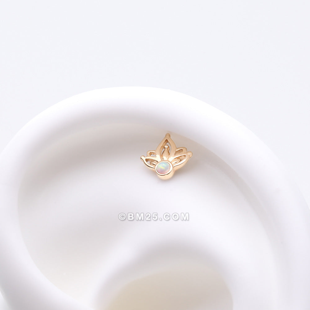 Detail View 1 of 14 Karat Gold OneFit‚Ñ¢ Threadless Lotus Royal Fire Opal Sparkle Top Part-White Opal