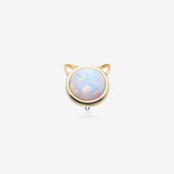 14 Karat Gold OneFit Threadless Adorable Fire Opal Kitty Cat Head Top Part-White Opal
