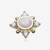 14 Karat Gold OneFit Threadless Fire Opal Sparkle Sun Dial Top Part-White Opal