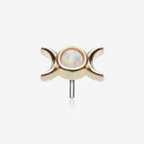 14 Karat Gold OneFit Threadless Triple Goddess Fire Opal Moon Top Part