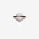 14 Karat Gold OneFit Threadless Fire Opal Sparkle Planet Top Part-White Opal