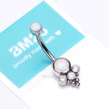 Detail View 4 of Implant Grade Titanium Internally Threaded Bali Bead Fire Opal Sparkle Belly Button Ring-White Opal/Clear Gem
