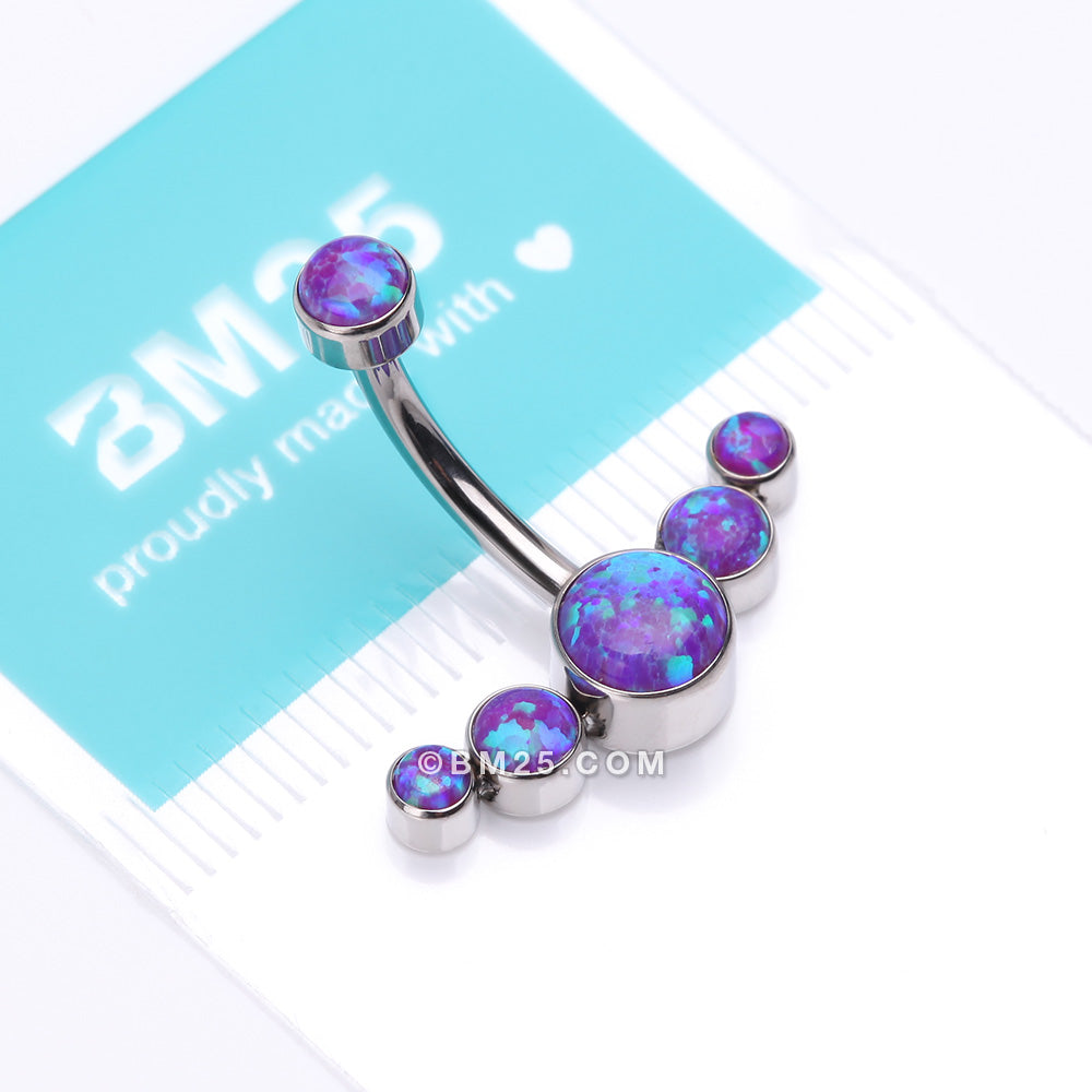 Detail View 4 of Implant Grade Titanium Internally Threaded Journey Curve Fire Opal Sparkle Belly Button Ring-Purple Opal