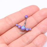 Detail View 2 of Implant Grade Titanium Internally Threaded Journey Curve Fire Opal Sparkle Belly Button Ring-Purple Opal