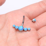 Detail View 3 of Implant Grade Titanium Internally Threaded Journey Curve Fire Opal Sparkle Belly Button Ring-Blue Opal