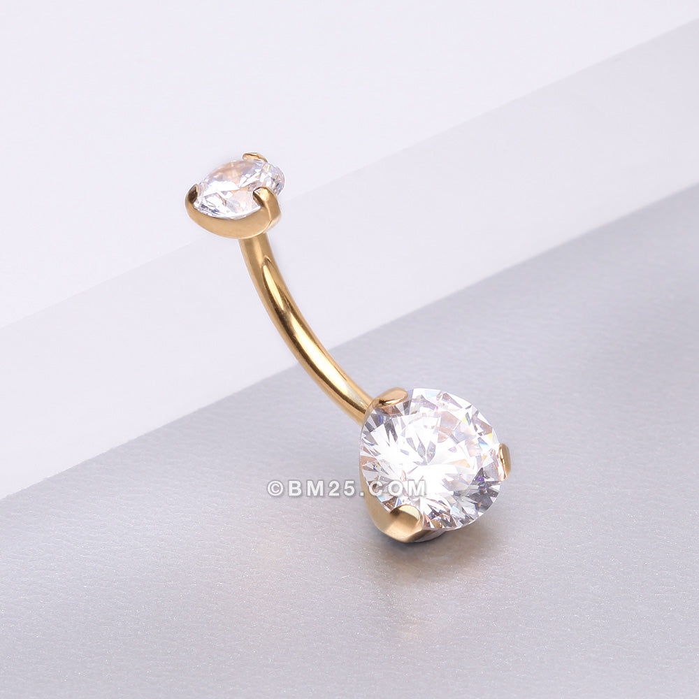 Detail View 1 of Pure24K Implant Grade Titanium Internally Threaded Prong Set Belly Button Ring-Clear Gem