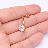 Detail View 3 of Pure24K Implant Grade Titanium Internally Threaded Prong Set Belly Button Ring-Clear Gem