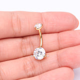 Detail View 2 of Pure24K Implant Grade Titanium Internally Threaded Prong Set Belly Button Ring-Clear Gem