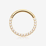 Pure24K Implant Grade Titanium Brilliant Sparkle Front Facing Gems Lined Seamless Clicker Hoop Ring