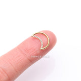 Detail View 2 of Pure24K Implant Grade Titanium Gem Lined Crescent Moon Seamless Clicker Hoop Ring-Clear Gem