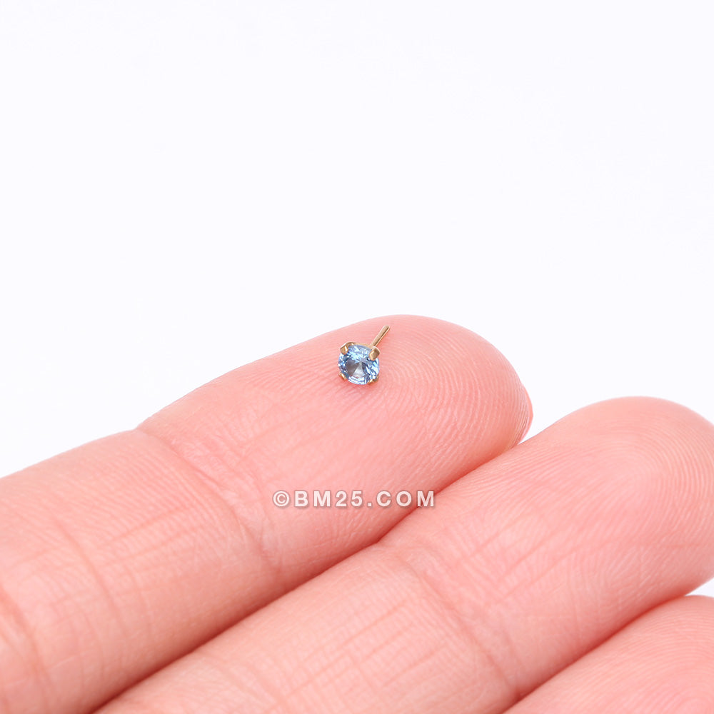 Detail View 2 of Pure24K Implant Grade Titanium OneFit‚Ñ¢ Threadless Light Sapphire CZ Prong Set Birthstone Gem Top Part