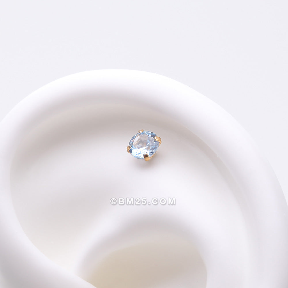 Detail View 1 of Pure24K Implant Grade Titanium OneFit‚Ñ¢ Threadless Light Sapphire CZ Prong Set Birthstone Gem Top Part