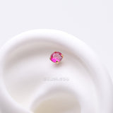 Detail View 1 of Pure24K Implant Grade Titanium OneFit Threadless Ruby Corundum CZ Prong Set Birthstone Gem Top Part